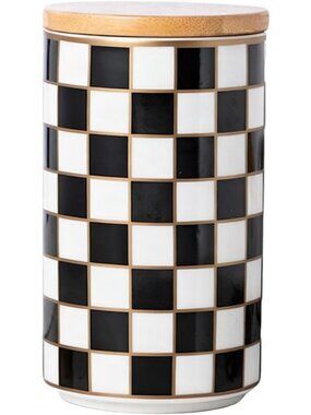 Checkered Airtight Ceramic Canister for Kitchen Storage - Black & White Coffee